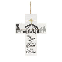 Slatted Wood Hanging Nativity Cross 2 Asstd - The Fox Decor