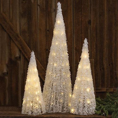 3/Set, Light Up Tinsel Cone Trees - The Fox Decor