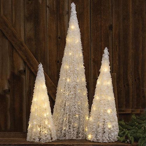 3/Set, Light Up Tinsel Cone Trees