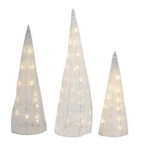 3/Set, Light Up Tinsel Cone Trees