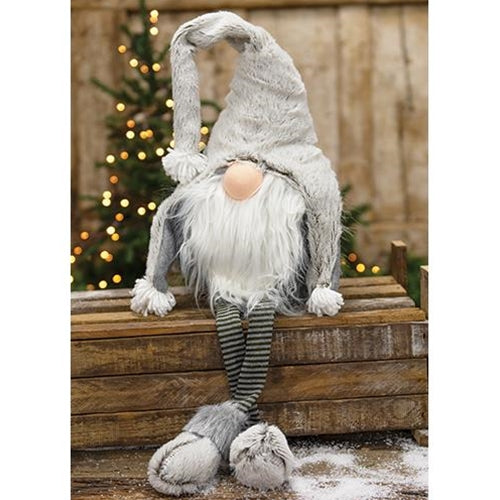 Medium Dangle Leg Plush Fuzzy Gray Santa Gnome