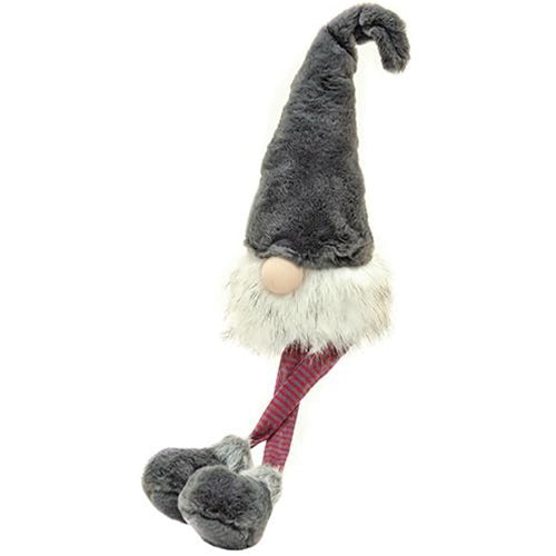 Large Dangle Leg Plush Fuzzy Gray Santa Gnome