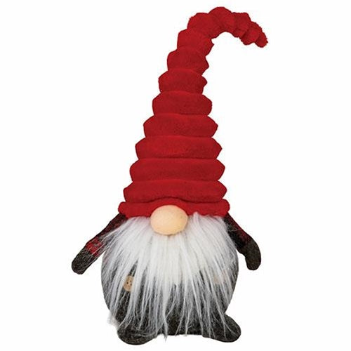 Small Plush Red Dk Gray Plaid Santa Gnome w Red Hat