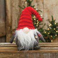 Thumbnail for Small Plush Red Dk Gray Plaid Santa Gnome w Red Hat