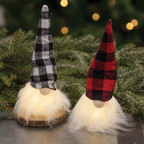 Plush Plaid Santa Gnome w LED Light 2 Asstd - The Fox Decor