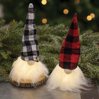 Plush Plaid Santa Gnome w LED Light 2 Asstd - The Fox Decor