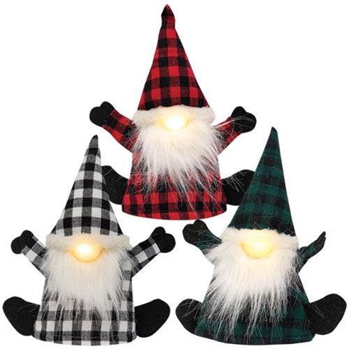 Plush Plaid Santa Gnome Bottle Topper w LED Light 3 Asstd - The Fox Decor