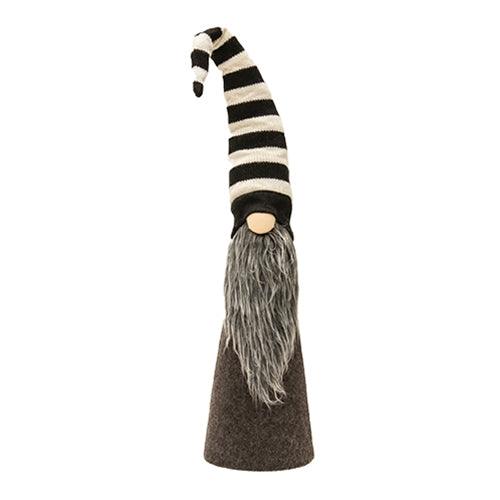 Sm Skinny Grey Beard Gnome w Striped Hat - The Fox Decor