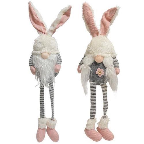 Mr & Mrs Striped Bunny Gnome w Dangle Legs 2 Asstd - The Fox Decor