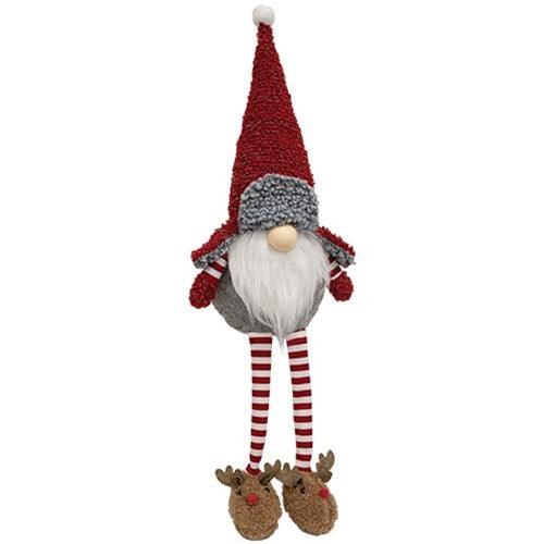 Fuzzy Red Gnome with Reindeer Slippers - The Fox Decor