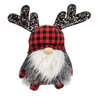 Red & Black Buffalo Check Sequin Reindeer Gnome Sitter - The Fox Decor