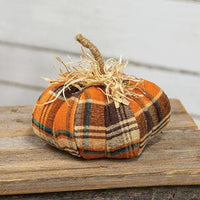 Harvest Plaid Medium Fabric Pumpkin - The Fox Decor