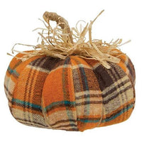 Harvest Plaid Medium Fabric Pumpkin - The Fox Decor
