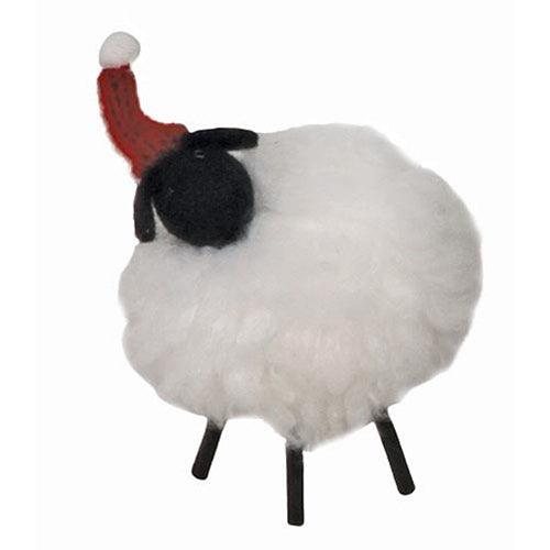Sm Felted Fluffy Sheep w Hat Ornament - The Fox Decor