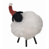 Sm Felted Fluffy Sheep w Hat Ornament - The Fox Decor