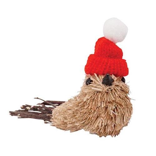 Sisal Bird w Red Hat Ornament - The Fox Decor