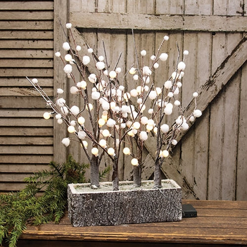 Snowball Trees in Woodland Box w LED Lights