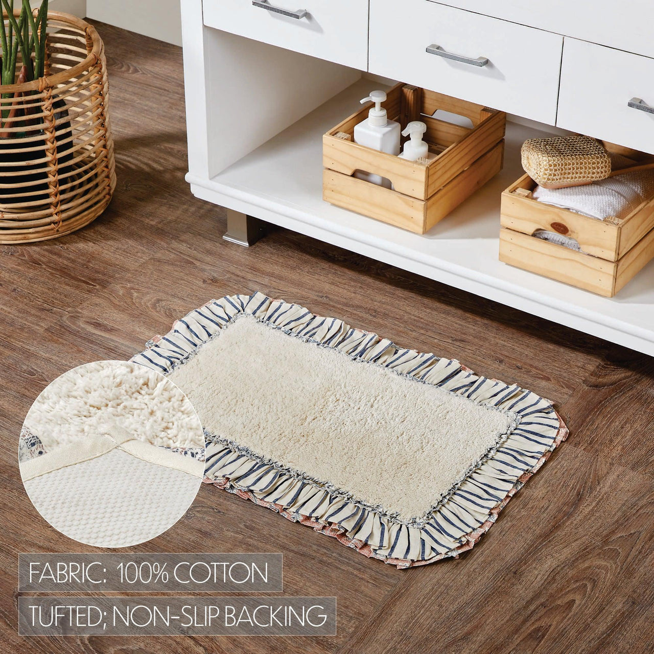 Kaila Ticking Blue Bathmat 20x30 - The Fox Decor
