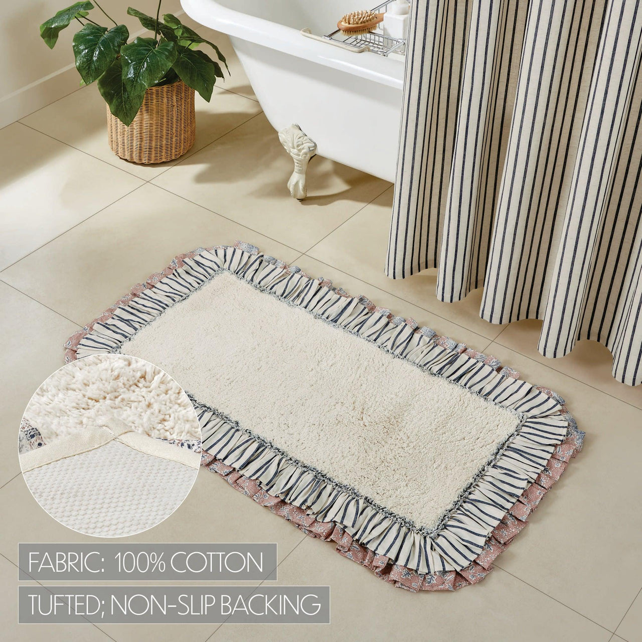 Kaila Ticking Blue Bathmat 27x48 - The Fox Decor