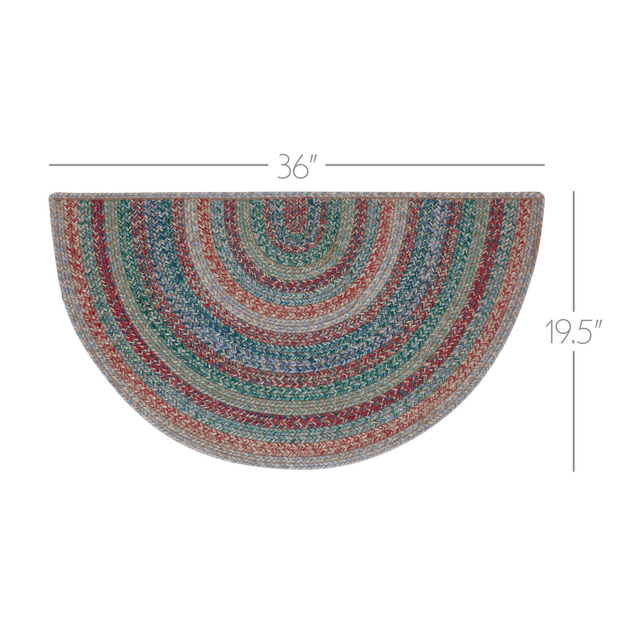 Half Loop Rug Multi Jute Braided Rug Half Circle w/ Pad 19.5