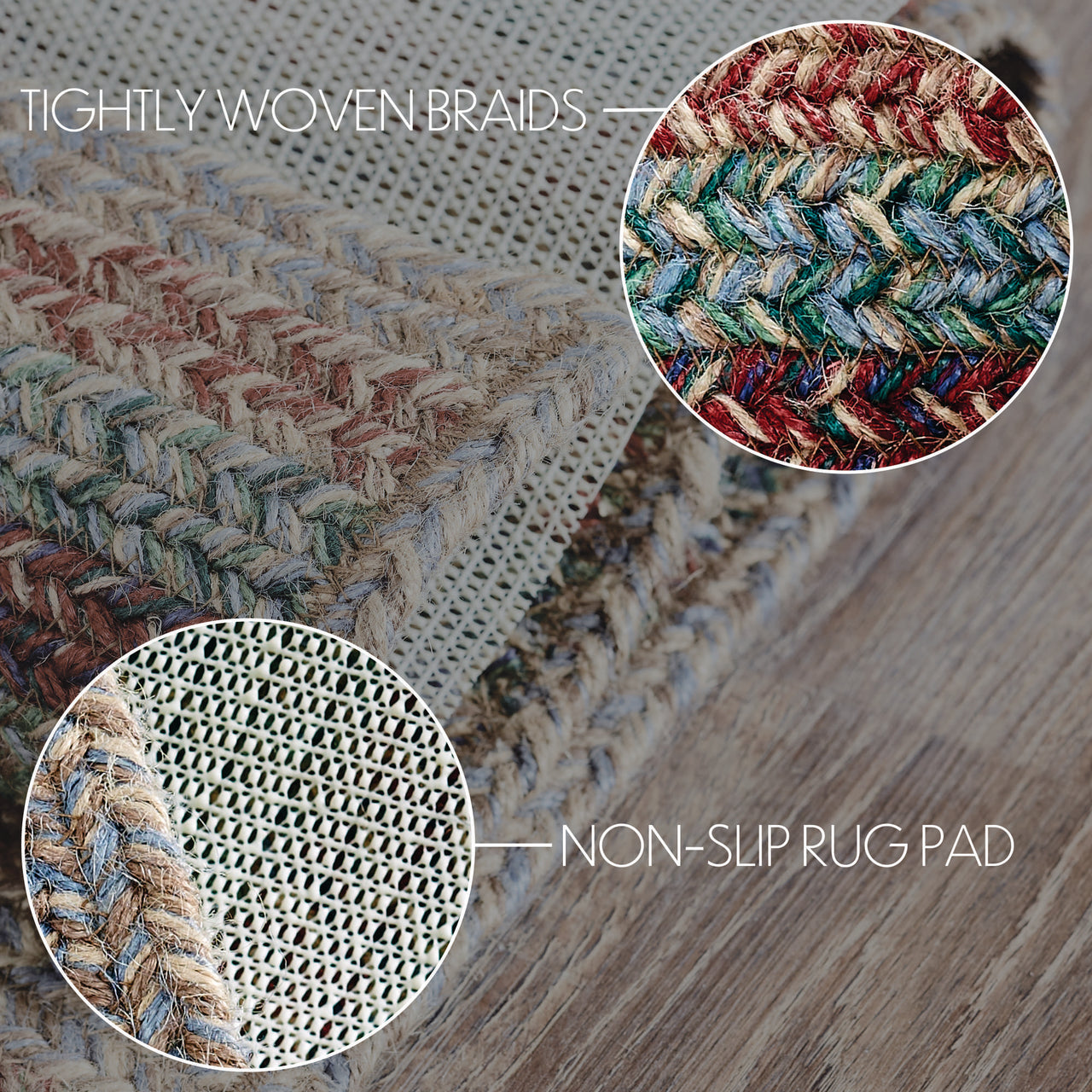 Multi Jute Braided Rug Half Circle w/ Pad 19.5"x36" VHC Brands - The Fox Decor