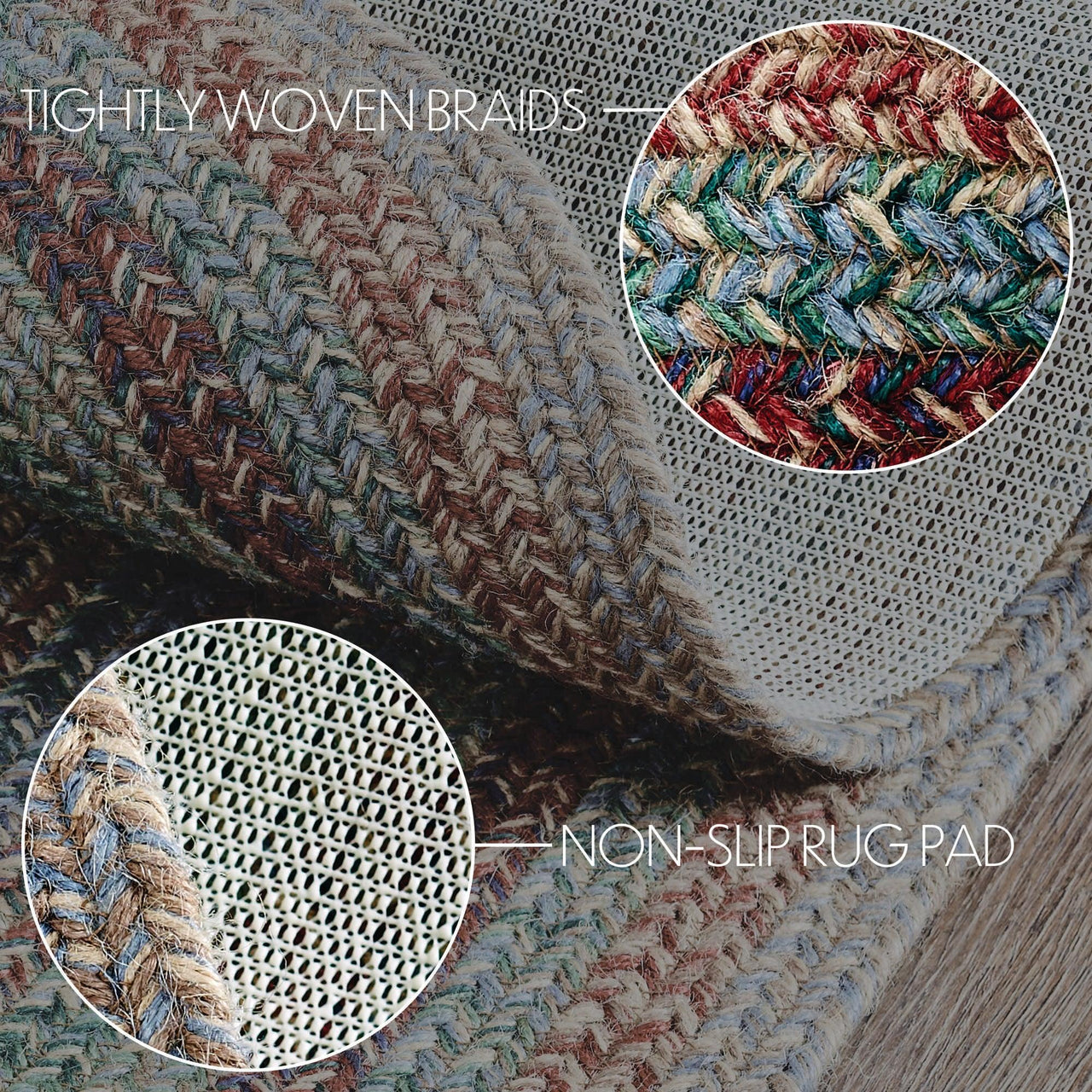 Multi Braided Jute Oval Braided Rugs with Rug Pad - VHC Brands