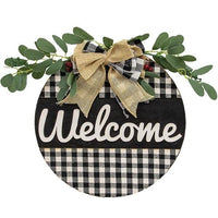 Thumbnail for Welcome Buffalo Check Wood Hanging Sign - The Fox Decor