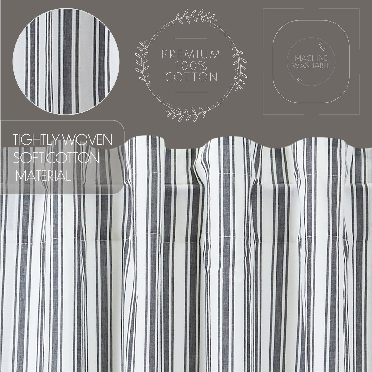 Sawyer Mill Black Ticking Stripe Blackout Panel Curtain 84x40 VHC Brands