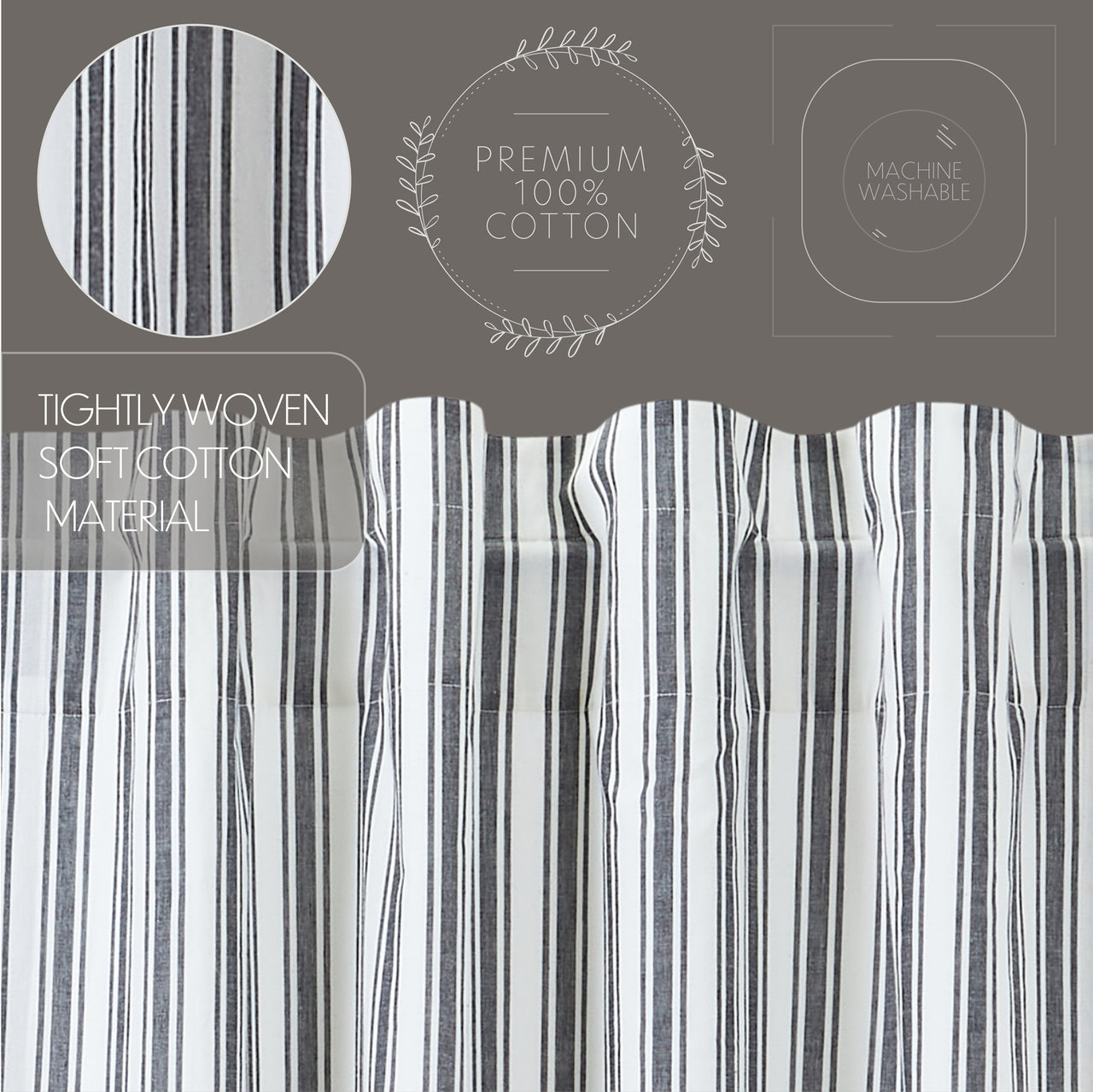 Sawyer Mill Black Ticking Stripe Blackout Panel Curtain 84x40 VHC Brands