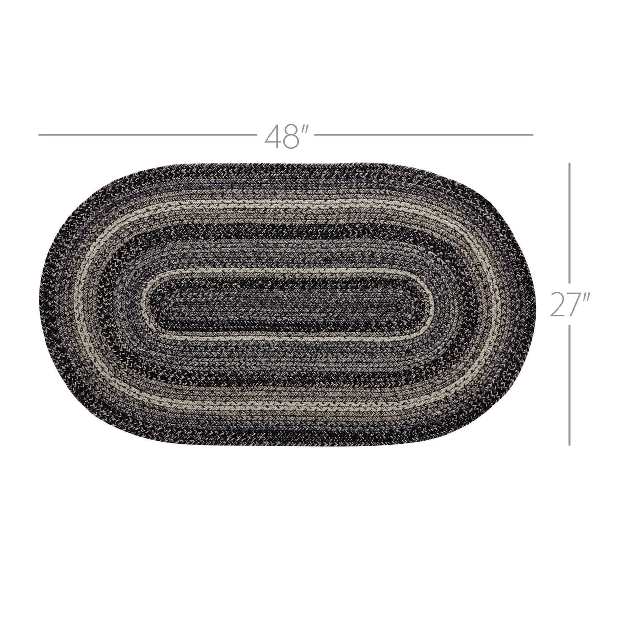 Sawyer Mill Black White Jute Braided Oval Rug with Rug Pad 27x48" VHC Brands