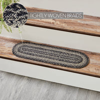 Thumbnail for Sawyer Mill Black White Jute Braided Stair Tread Oval Latex 8.5x27 VHC Brands
