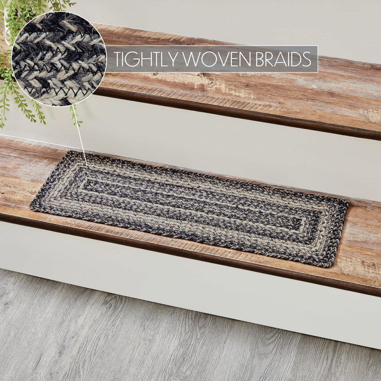 Sawyer Mill Black White Jute Braided Stair Tread Rect Latex 8.5x27 VHC Brands - The Fox Decor
