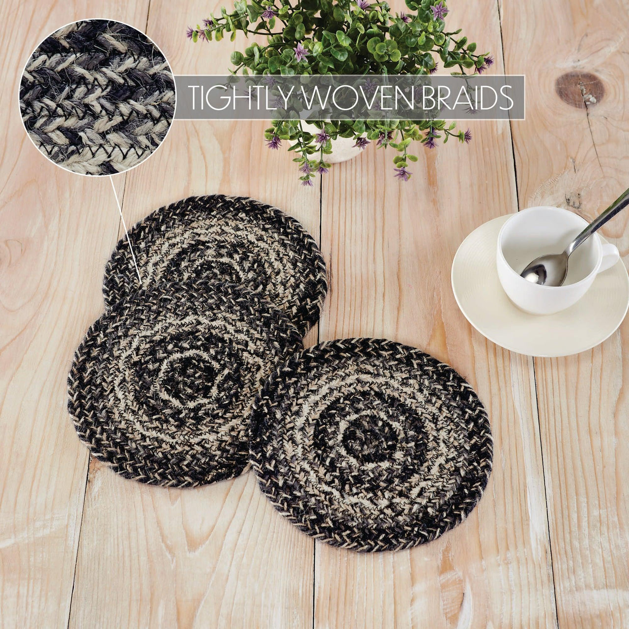 Sawyer Mill Black White Jute Trivet 8 inch Diameter Set of 3 - The Fox Decor