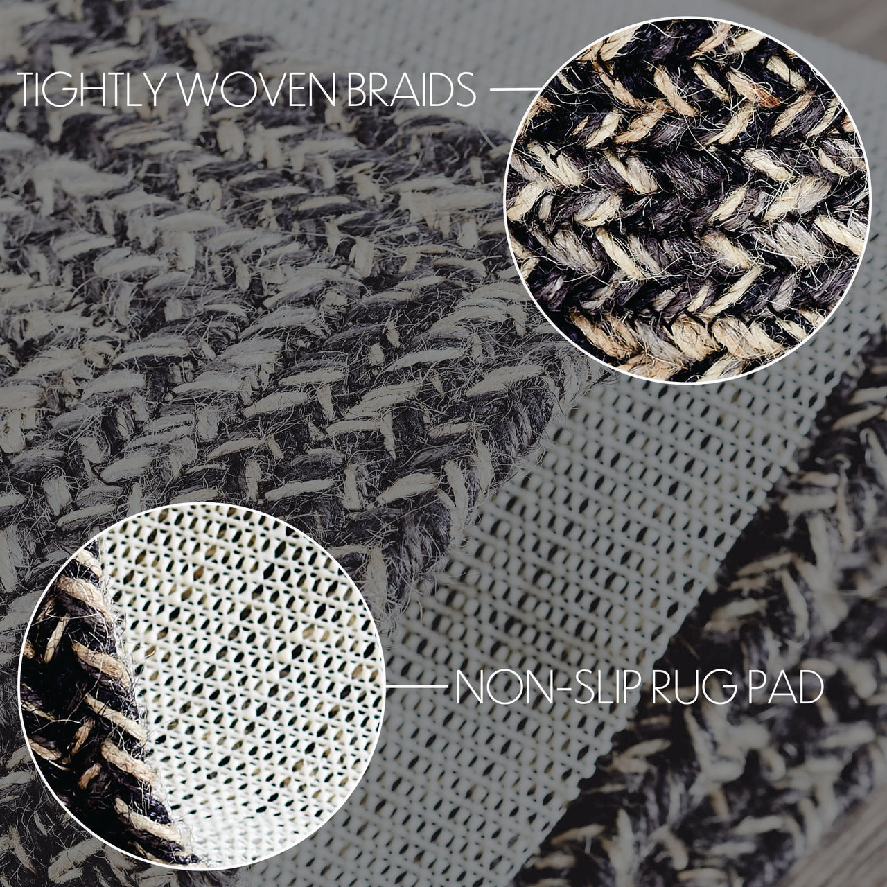 3x5 Rectangular Braided Rug Sawyer Mill Black White Jute Braided Rug Rectangular with Rug Pad 36x6 ...