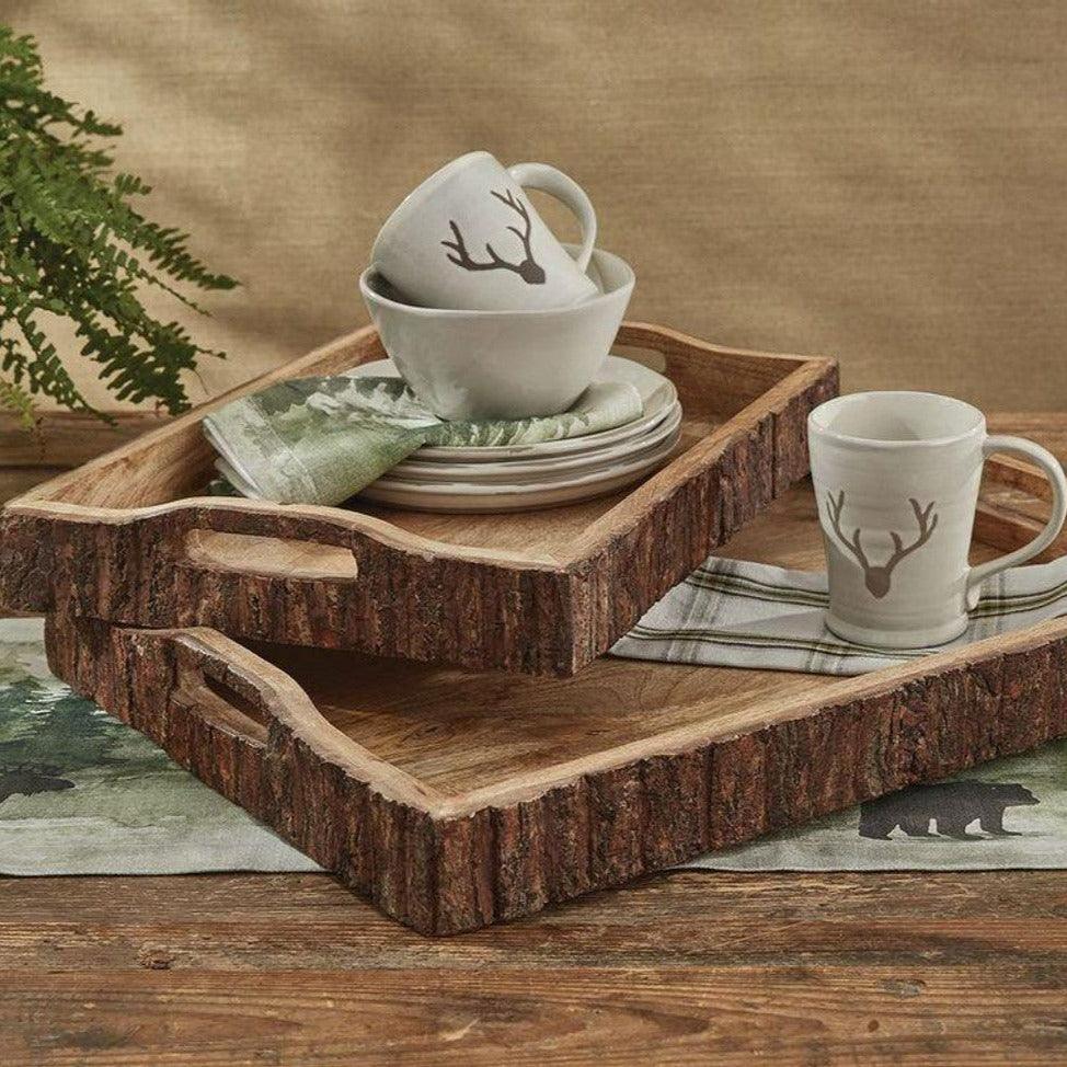 Wood Wth Bark Edge Trays - Set of 2 - Park Designs - The Fox Decor