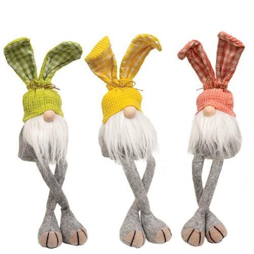 Gingham Waffle Bunny Dangle Leg Gnome 3 Asstd - The Fox Decor