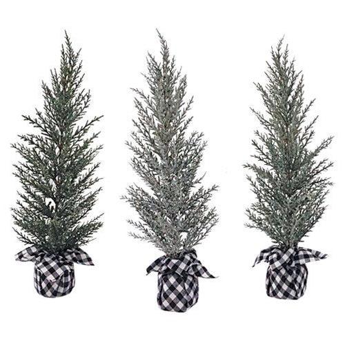 Large Pine Tree w White Black Plaid Base 3 Asstd - The Fox Decor
