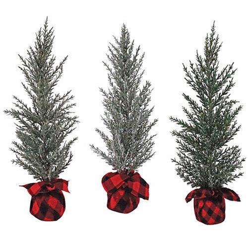 Lg Pine Tree w Red Black Plaid Base 3 Asstd - The Fox Decor