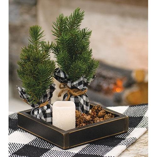 Small Pine Tree w White Black Plaid Base 3 Asstd - The Fox Decor