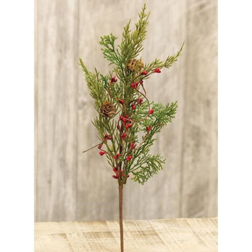 Evergreen Pine w Red Pips Pick