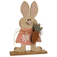 Thumbnail for Rustic Wood Standing Girl Bunny w Carrot on Base - The Fox Decor