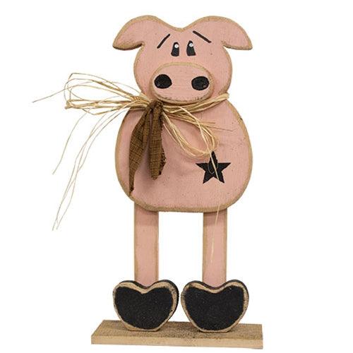 Rustic Wood Skinny Leg Pig on Base - The Fox Decor