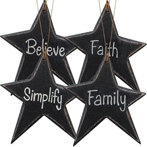 4 Set Black Star Word Ornaments - The Fox Decor