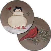 Cardinal w Snowman Plate 2 Asstd - The Fox Decor