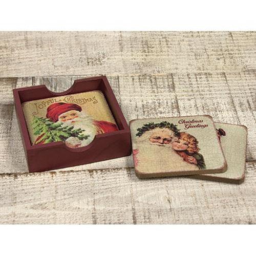 4 Set Vintage Joyful Christmas Coasters