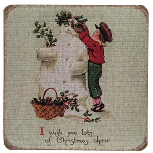 4 Set Vintage Joyful Christmas Coasters