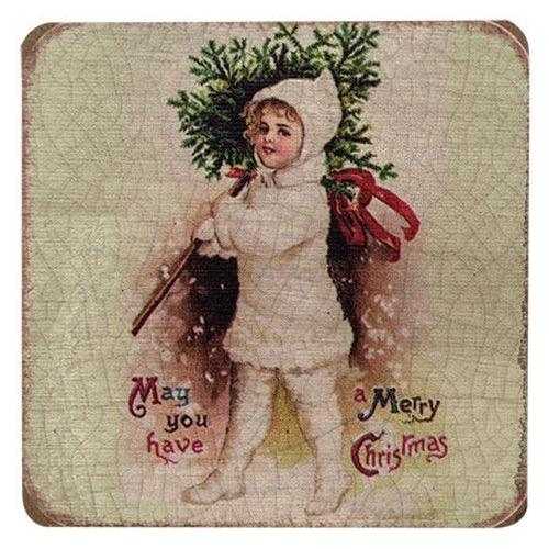 4 Set Vintage Joyful Christmas Coasters