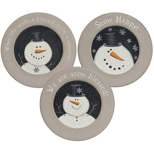 Happy Snowman Rimmed Plate 3 Asstd - The Fox Decor