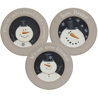 Happy Snowman Rimmed Plate 3 Asstd - The Fox Decor