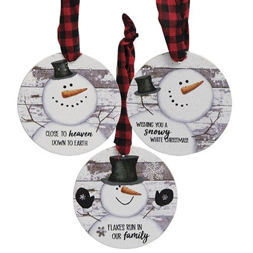 3 Set Happy Snowman Shiplap Ornaments